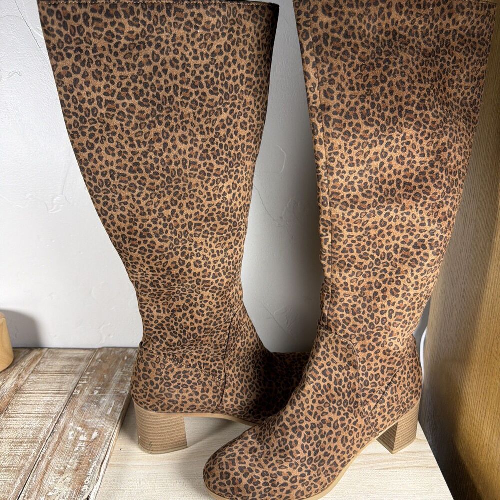 Target Leopard Print Faux Suede Tall Boots Women's 9.5